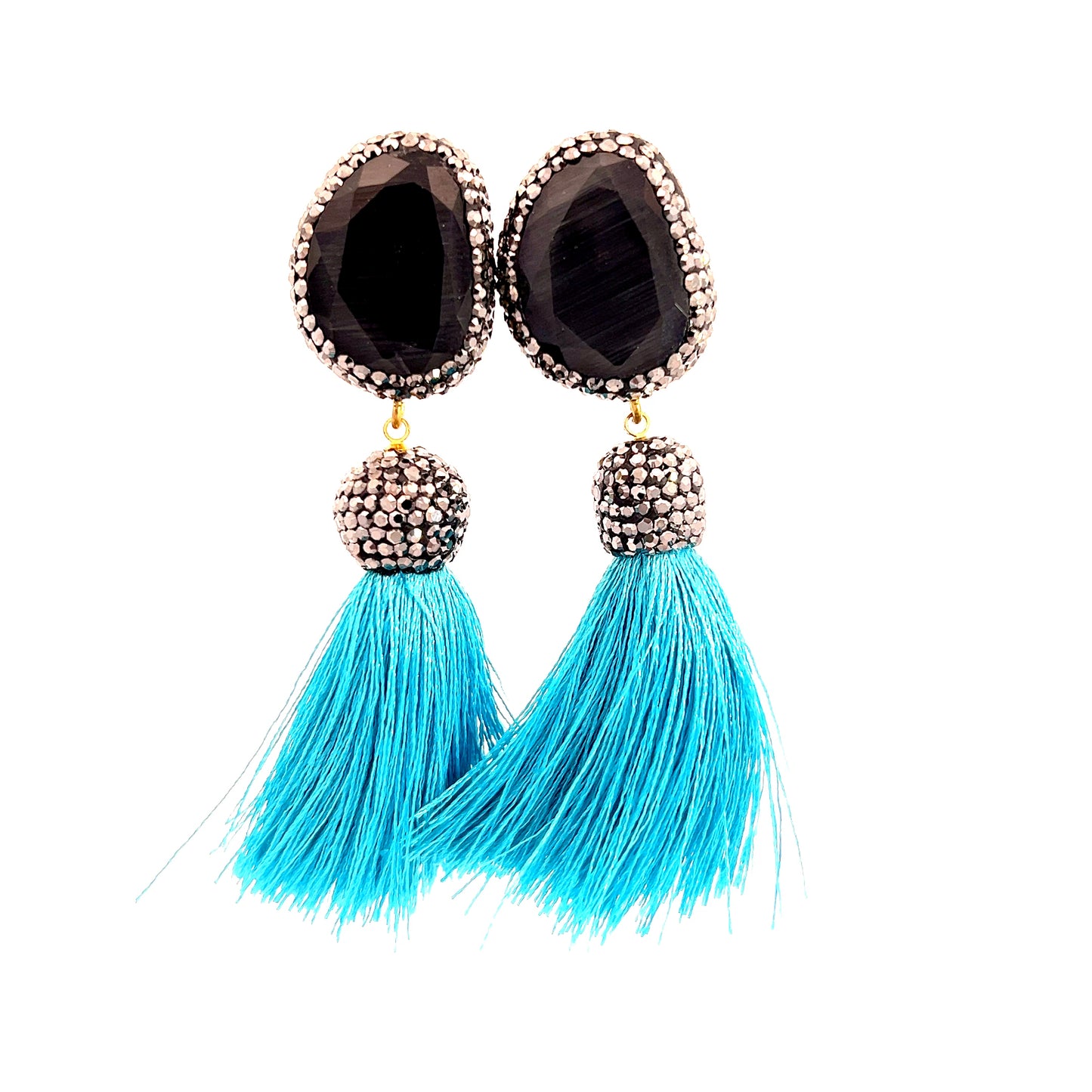 Turquoise and Black Gemstone Tassel Earring - Born To Glam