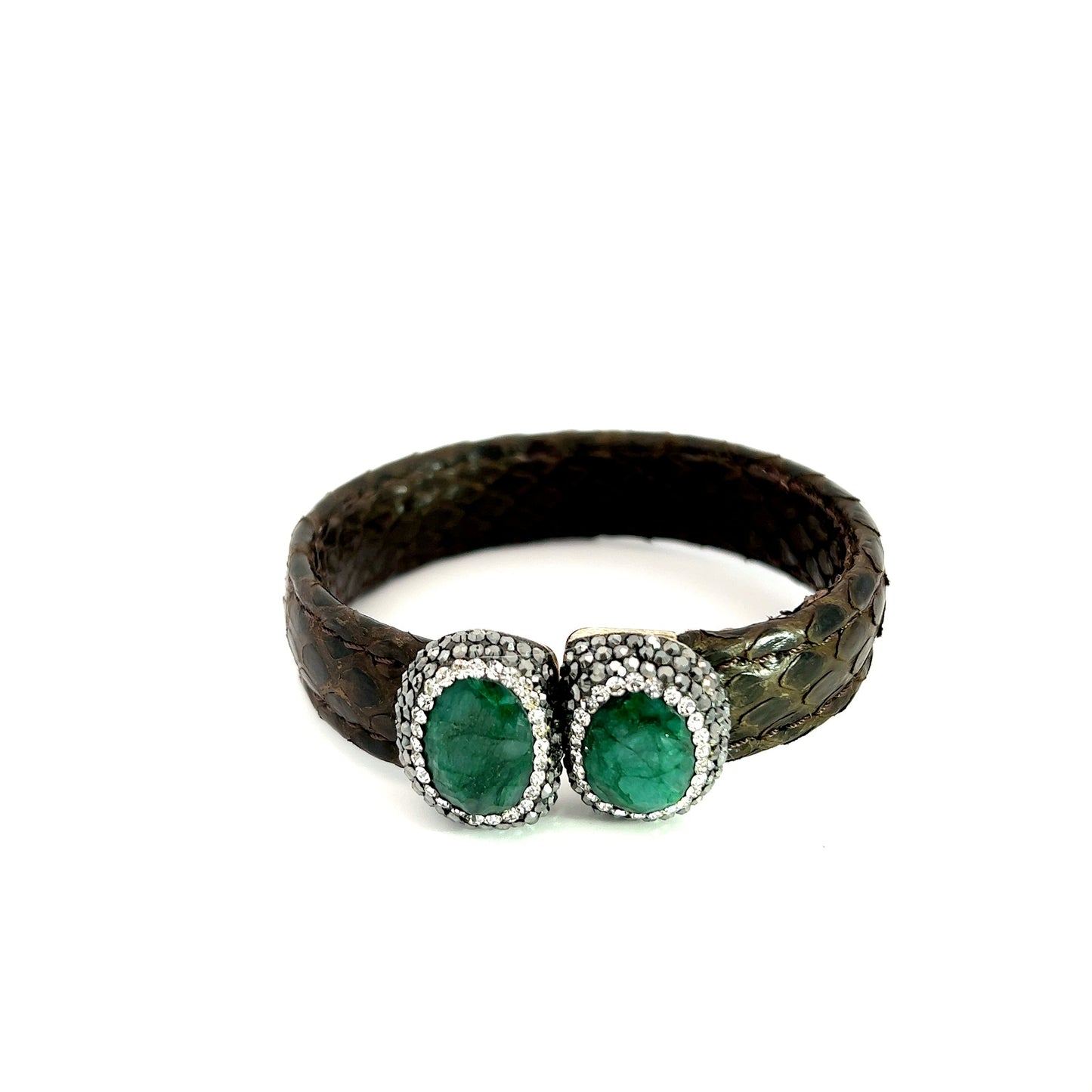 Double Emerald Small Splendor Gemstone Leather Cuff Bracelet - Born To Glam