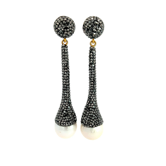 Black Crystal Pearl Drop Earrings - Born To Glam