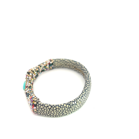 Grey Shagreen Gemstone Simple Cuff Bracelet - Born To Glam