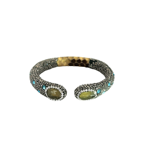 Load image into Gallery viewer, Green Crystal Prism Gemstone Cuff Bracelet - Born To Glam
