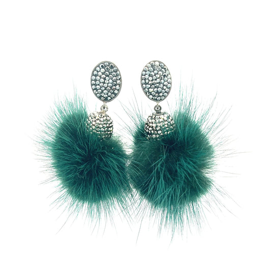 Green Crystal Fur Ball Earring - Born To Glam