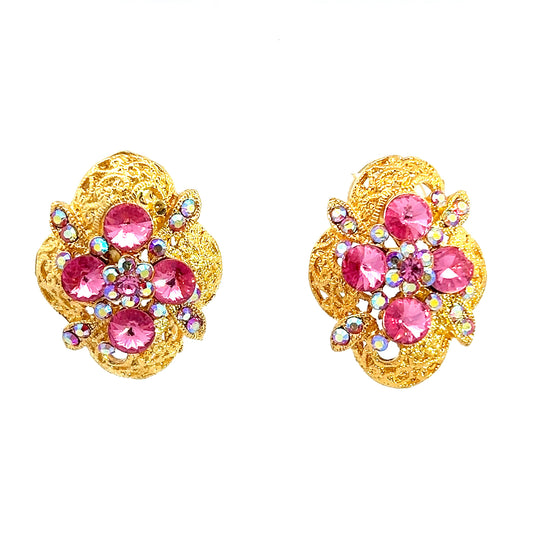 Load image into Gallery viewer, Gold &amp;amp; Pink Crystal Stud Earring - Born To Glam
