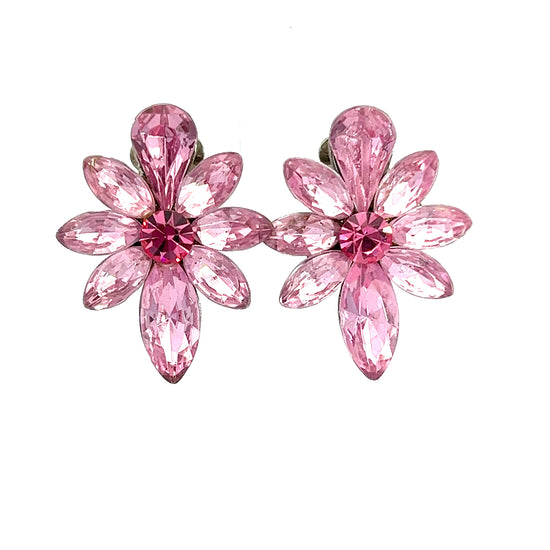Pink Flower Crystal Stud Clip On Earring - Born To Glam