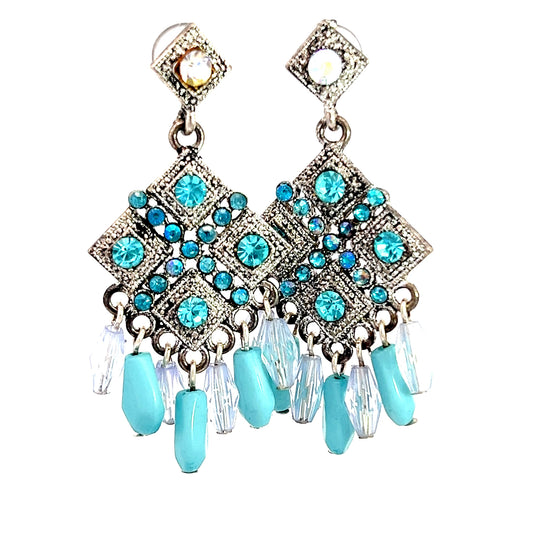 Load image into Gallery viewer, Turquoise &amp;amp; Aqua Dangle Earring - Born To Glam
