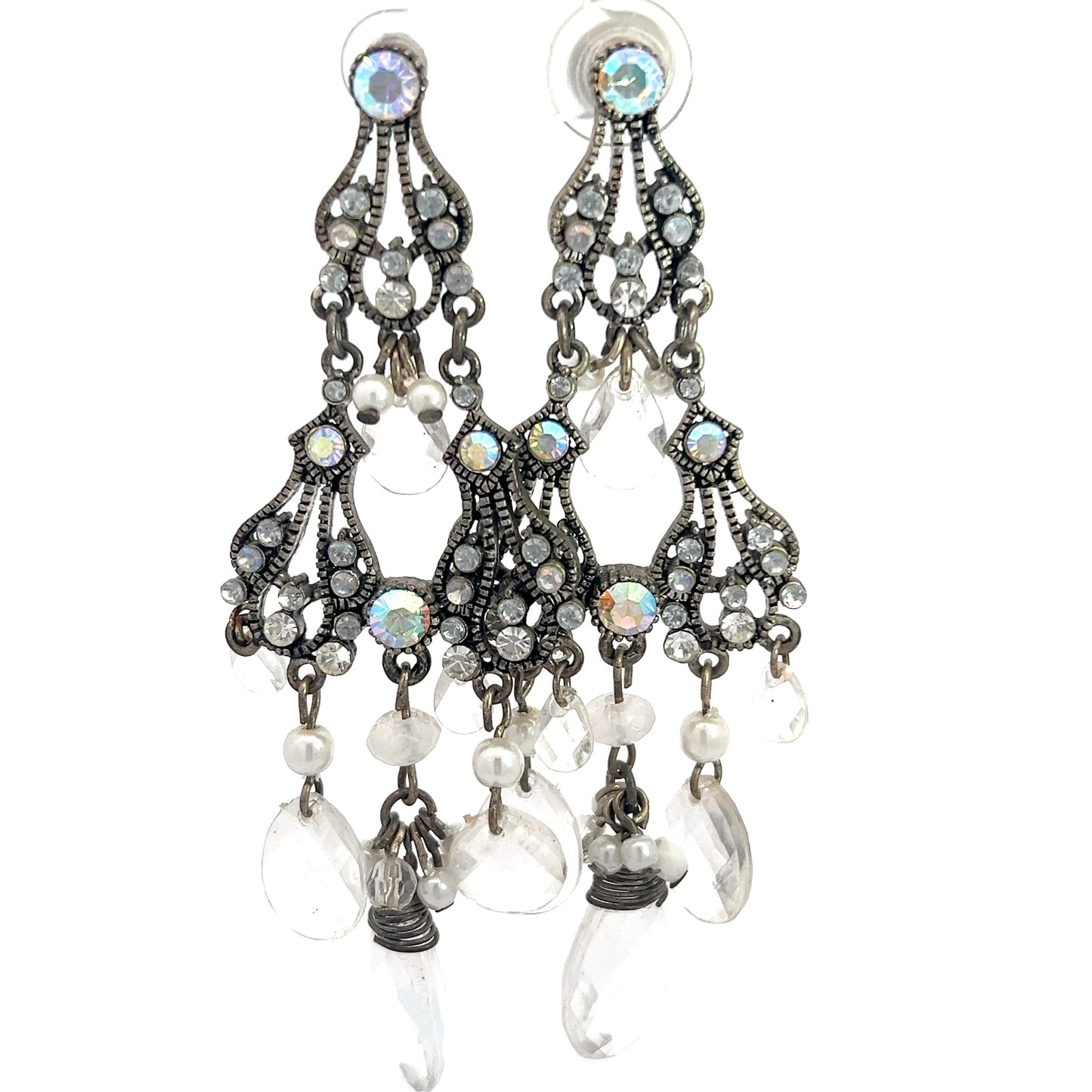 Load image into Gallery viewer, Clear Crystal Dark Silver Chandelier Earring - Born To Glam

