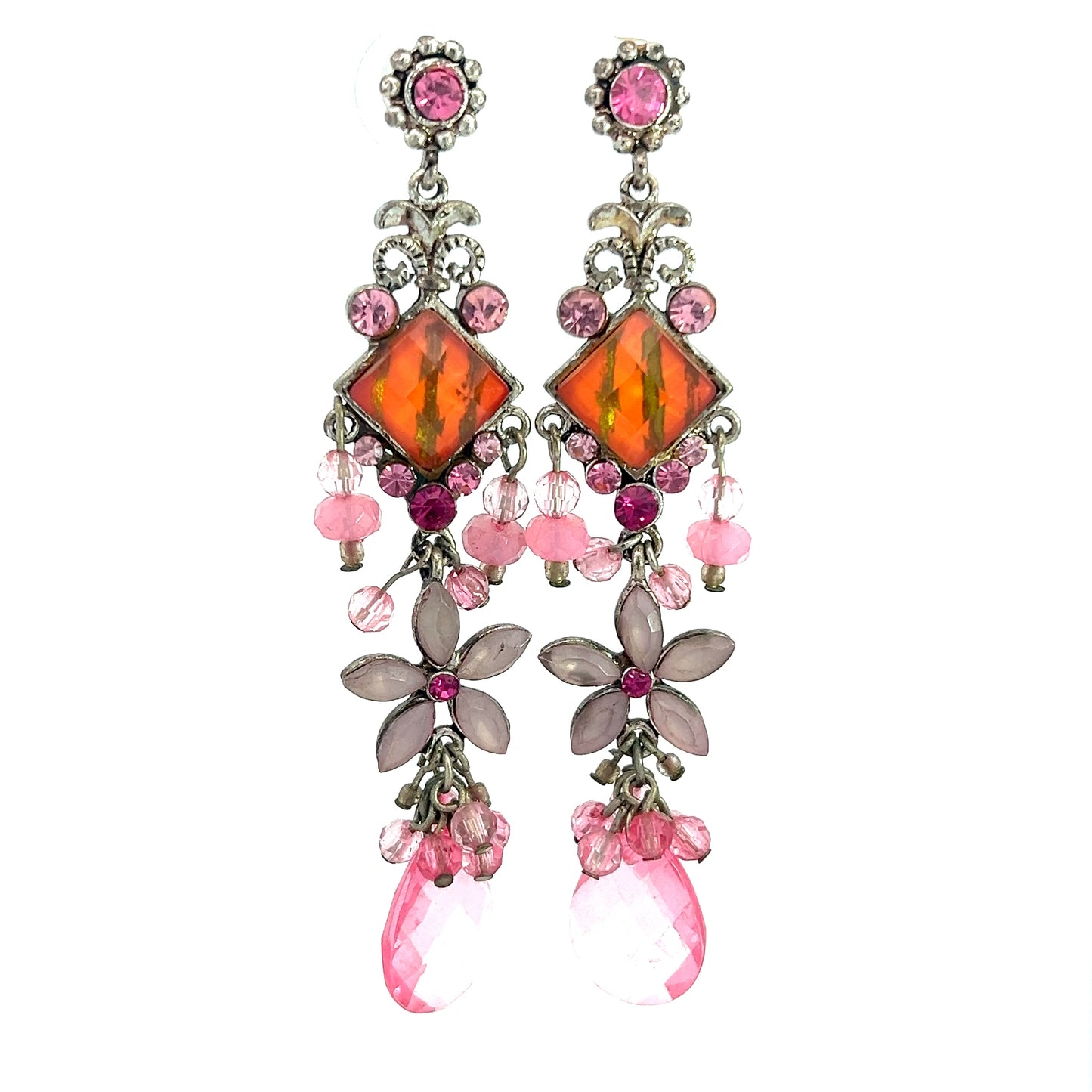 Pink & Orange Long Dangle Earring - Born To Glam