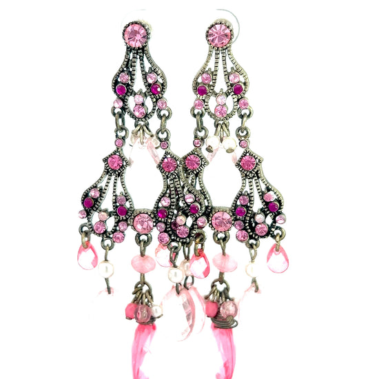 Pink Crystal & Silver Chandelier Earring - Born To Glam