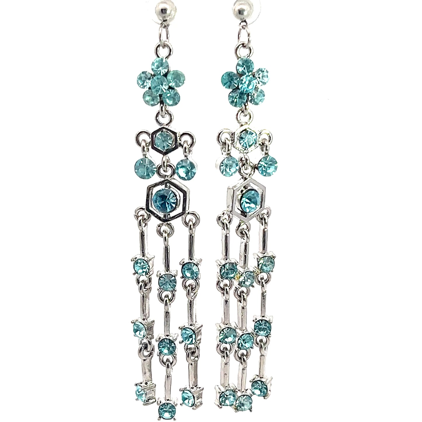 Load image into Gallery viewer, Turquoise Crystal Long Fringe Post Earring - Born To Glam
