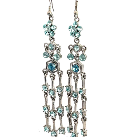 Turquoise Crystal Long Fringe Hook Earring - Born To Glam