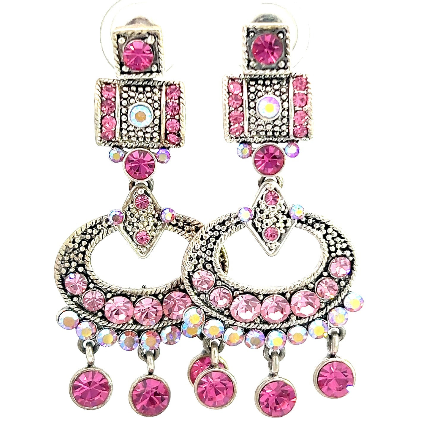 Load image into Gallery viewer, Pink &amp;amp; Silver Crystal Dangle Earring - Born To Glam
