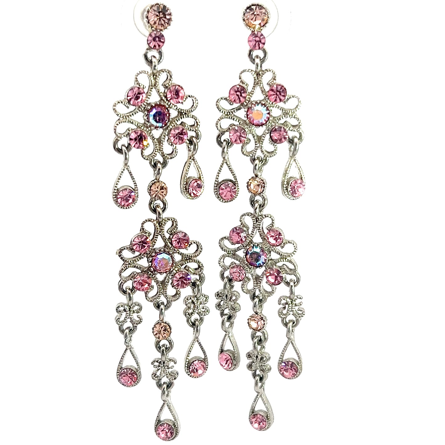 Load image into Gallery viewer, Pink Crystal Long Tiered Chandelier Earring - Born To Glam
