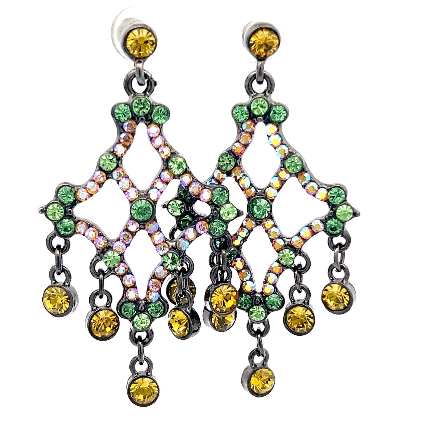 Load image into Gallery viewer, Green &amp;amp; Iridescent Crystal Chandelier Earring - Born To Glam
