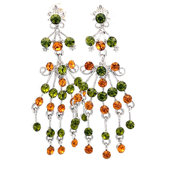 Load image into Gallery viewer, Green &amp;amp; Champagne Silver Chandelier Earring - Born To Glam
