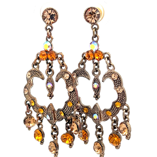 Load image into Gallery viewer, Champagne &amp;amp; Amber Crystal Golden Earring - Born To Glam
