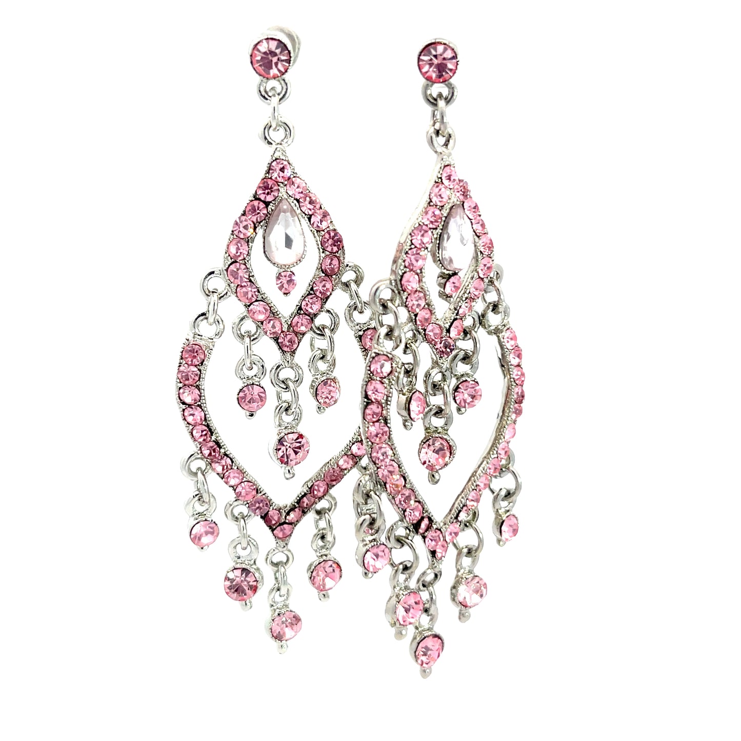 Pink Tiered Fringe Chandelier Earring - Born To Glam