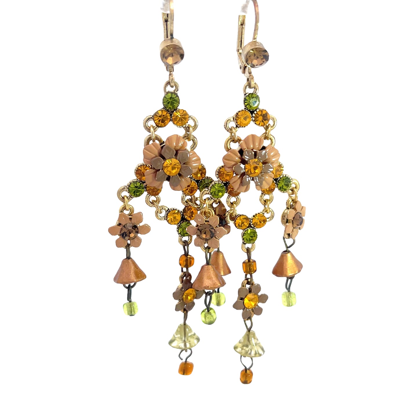 Load image into Gallery viewer, Amber &amp;amp; Green Floral Chandelier Earring - Born To Glam
