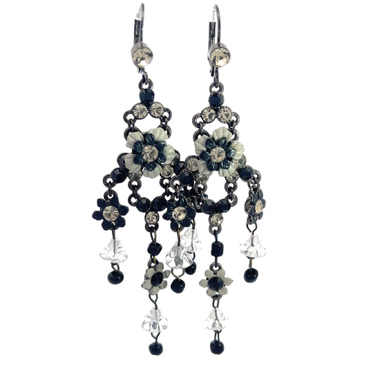 Load image into Gallery viewer, Black &amp;amp; Gray Floral Chandelier Earring - Born To Glam
