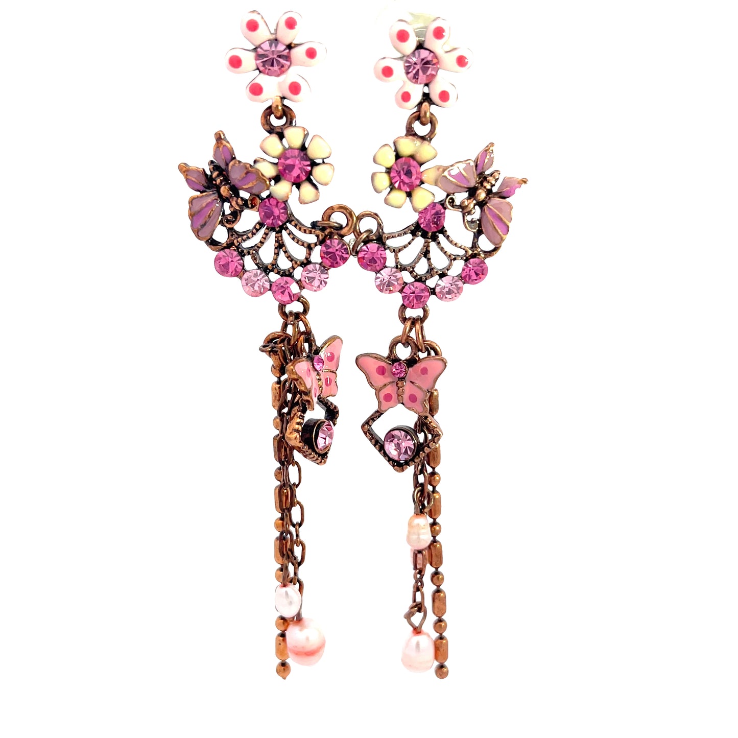 Load image into Gallery viewer, Pink Butterfly Long Floral Earring - Born To Glam
