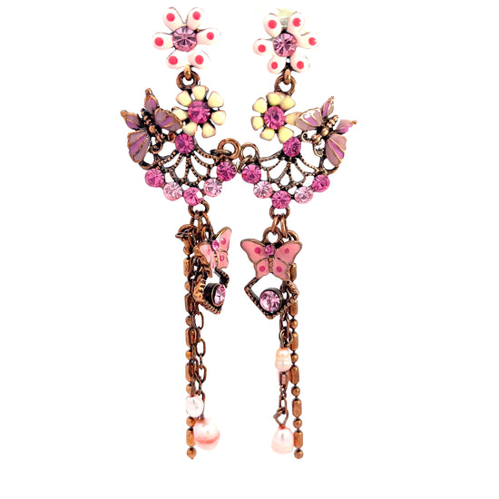 Load image into Gallery viewer, Pink Butterfly Long Floral Earring - Born To Glam
