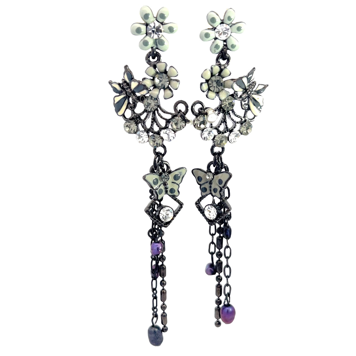 Load image into Gallery viewer, Gray Butterfly Long Floral Earring - Born To Glam

