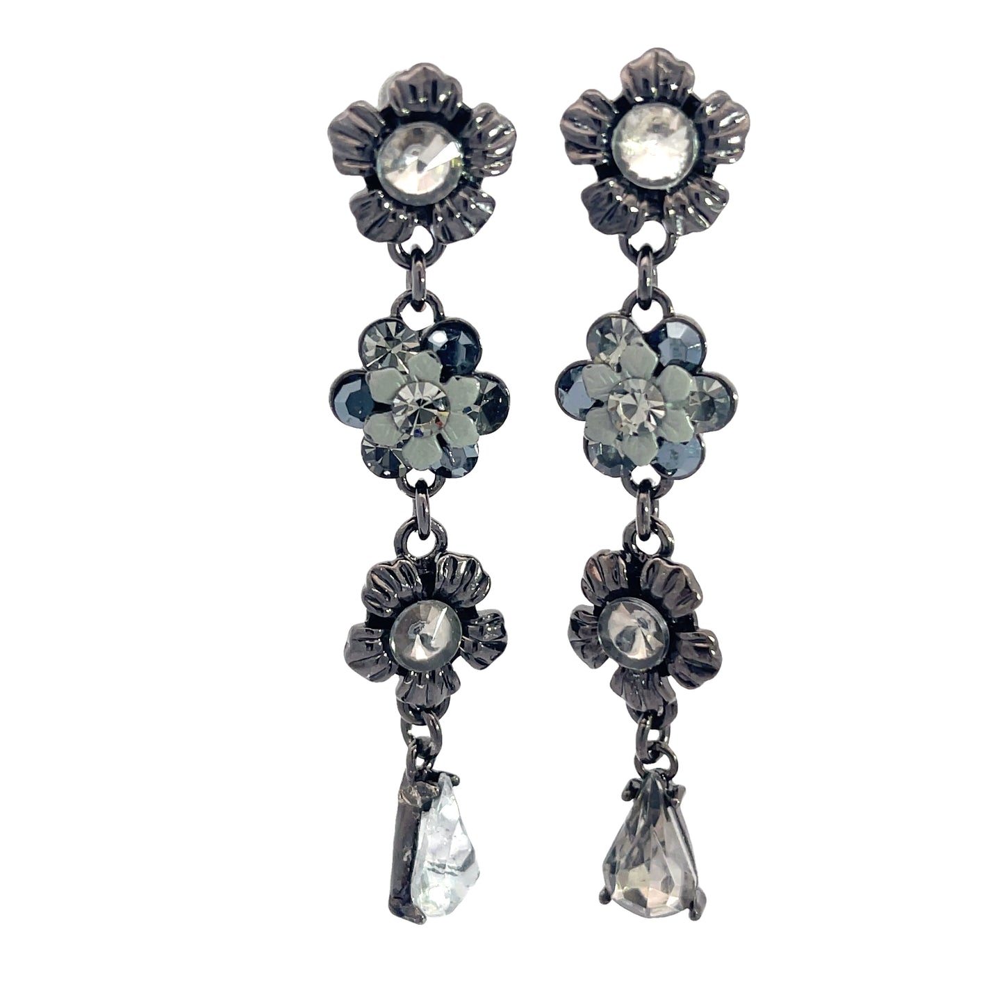 Black & Gray Floral Long Earring - Born To Glam