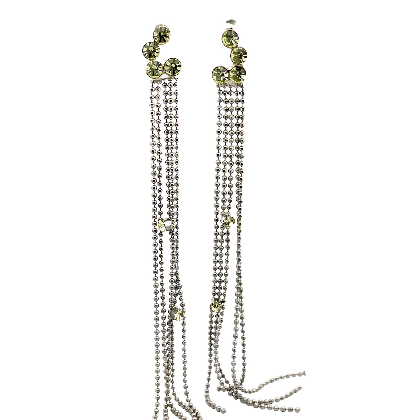 Load image into Gallery viewer, Green Crystal Silver Chain Long Earring - Born To Glam
