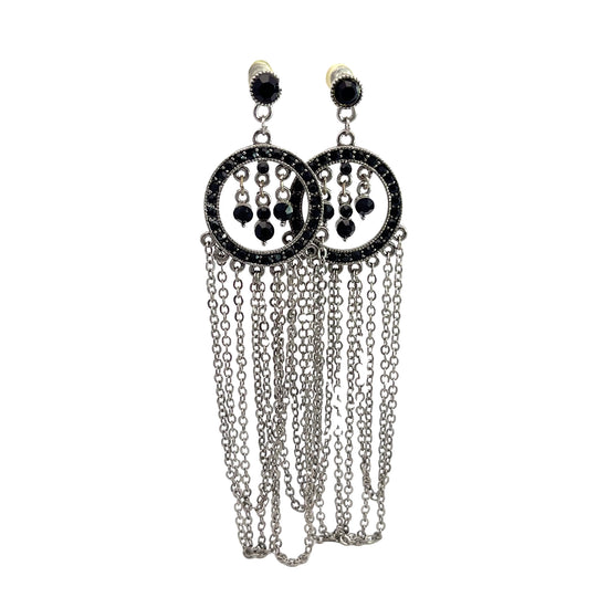 Load image into Gallery viewer, Black Crystal Circle Chain Earring - Born To Glam
