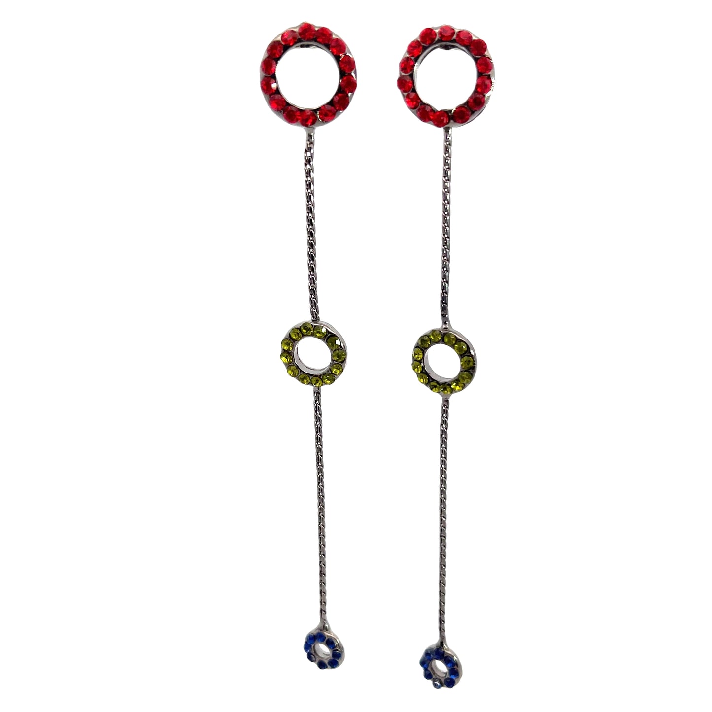 Red & Green Circle Long Chain Earring - Born To Glam