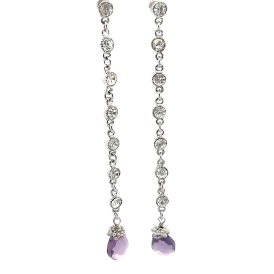 Purple Crystal Long Dangle Earring - Born To Glam