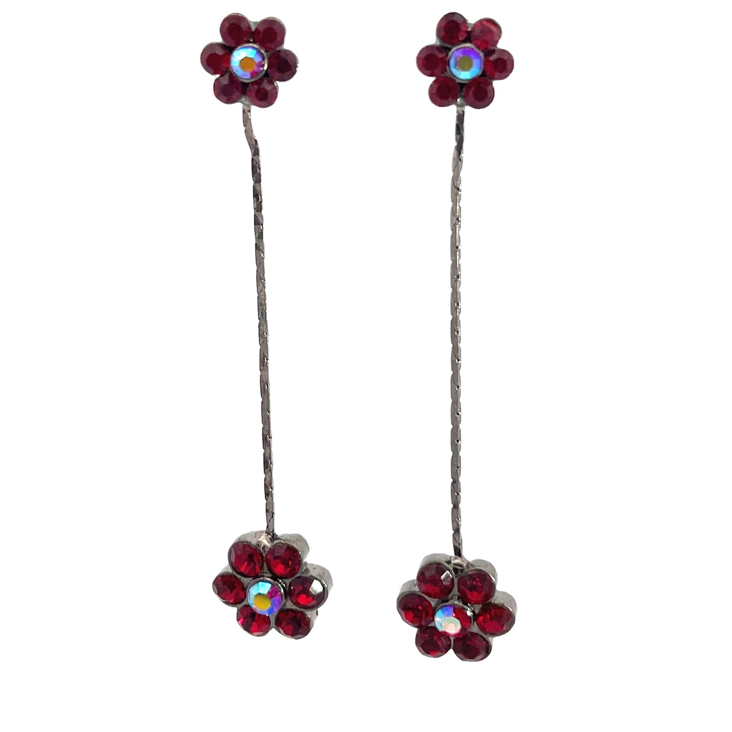 Load image into Gallery viewer, Red Iridescent Small Flower Chain Earring - Born To Glam
