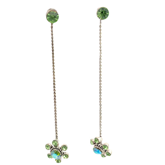 Load image into Gallery viewer, Green Iridescent Small Flower Chain Earring - Born To Glam
