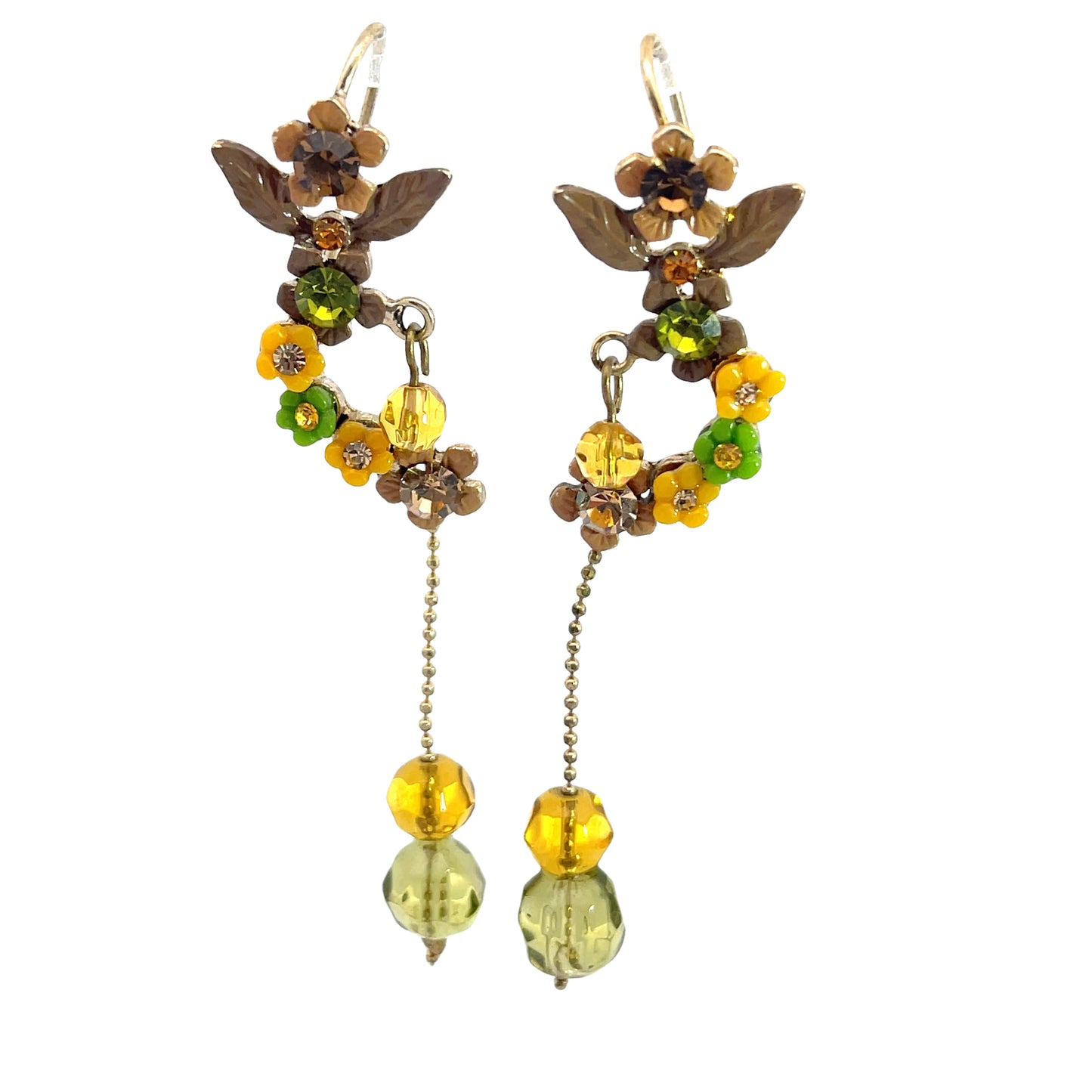 Yellow & Green Flower Leaf Dangle Earring - Born To Glam