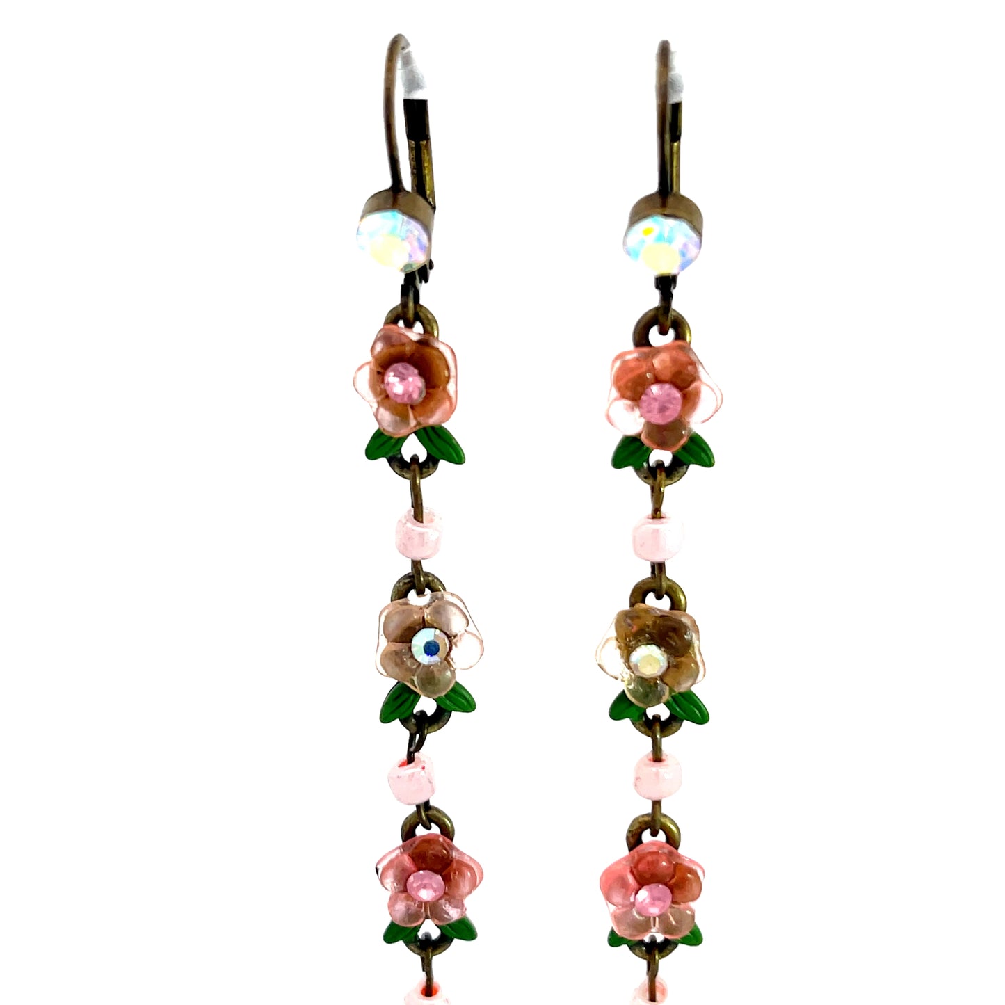 Load image into Gallery viewer, Pink &amp;amp; Green Floral Dangle Earring - Born To Glam
