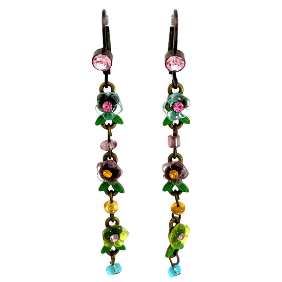 Pink Green & Yellow Floral Dangle Earring - Born To Glam