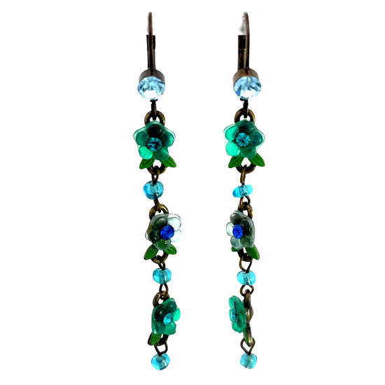 Load image into Gallery viewer, Blue &amp;amp; Teal Floral Dangle Earring - Born To Glam

