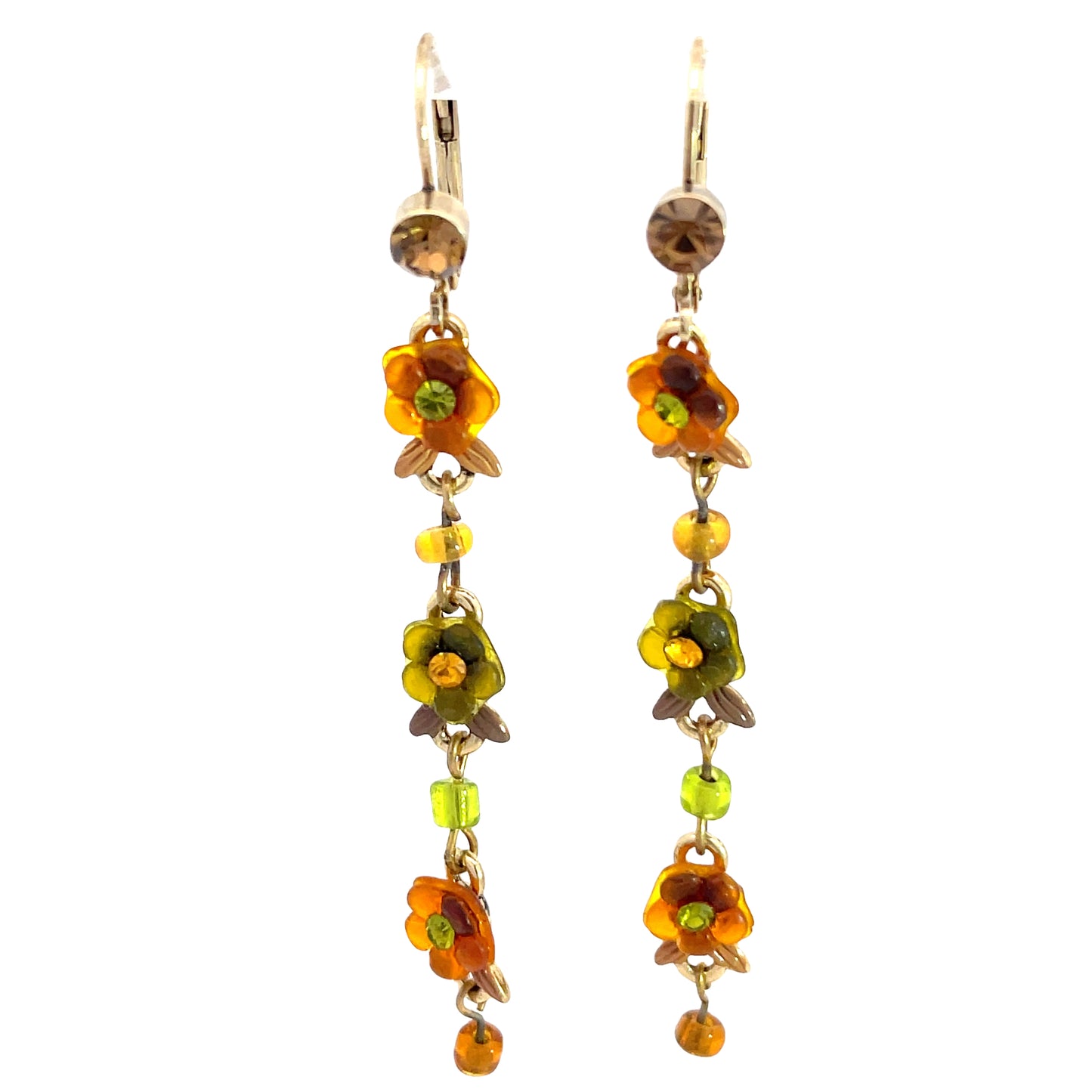 Load image into Gallery viewer, Amber &amp;amp; Green Floral Dangle Earring - Born To Glam
