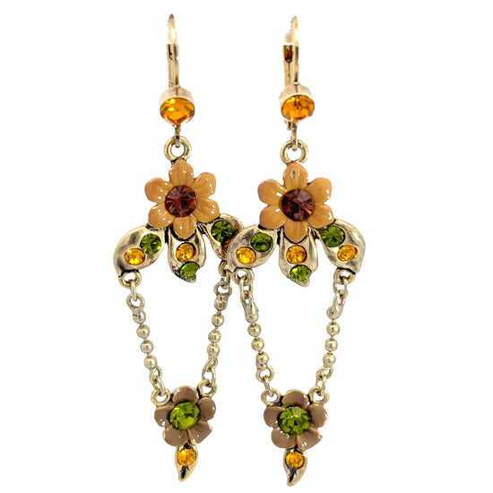 Amber & Green Flower V Chain Earring - Born To Glam