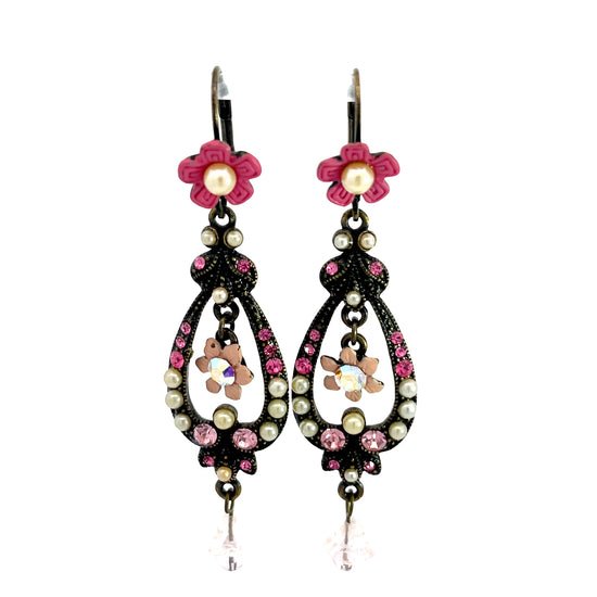 Pink Oval Flower Dangle Earring - Born To Glam
