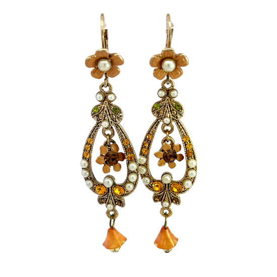 Load image into Gallery viewer, Champagne Oval Flower Dangle Earring - Born To Glam
