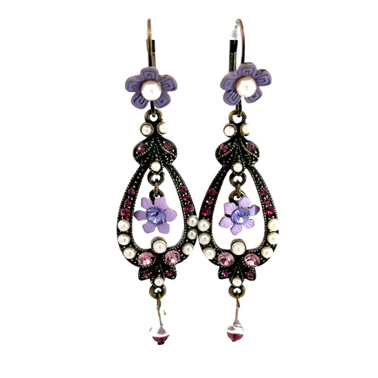 Load image into Gallery viewer, Purple Oval Flower Dangle Earring - Born To Glam
