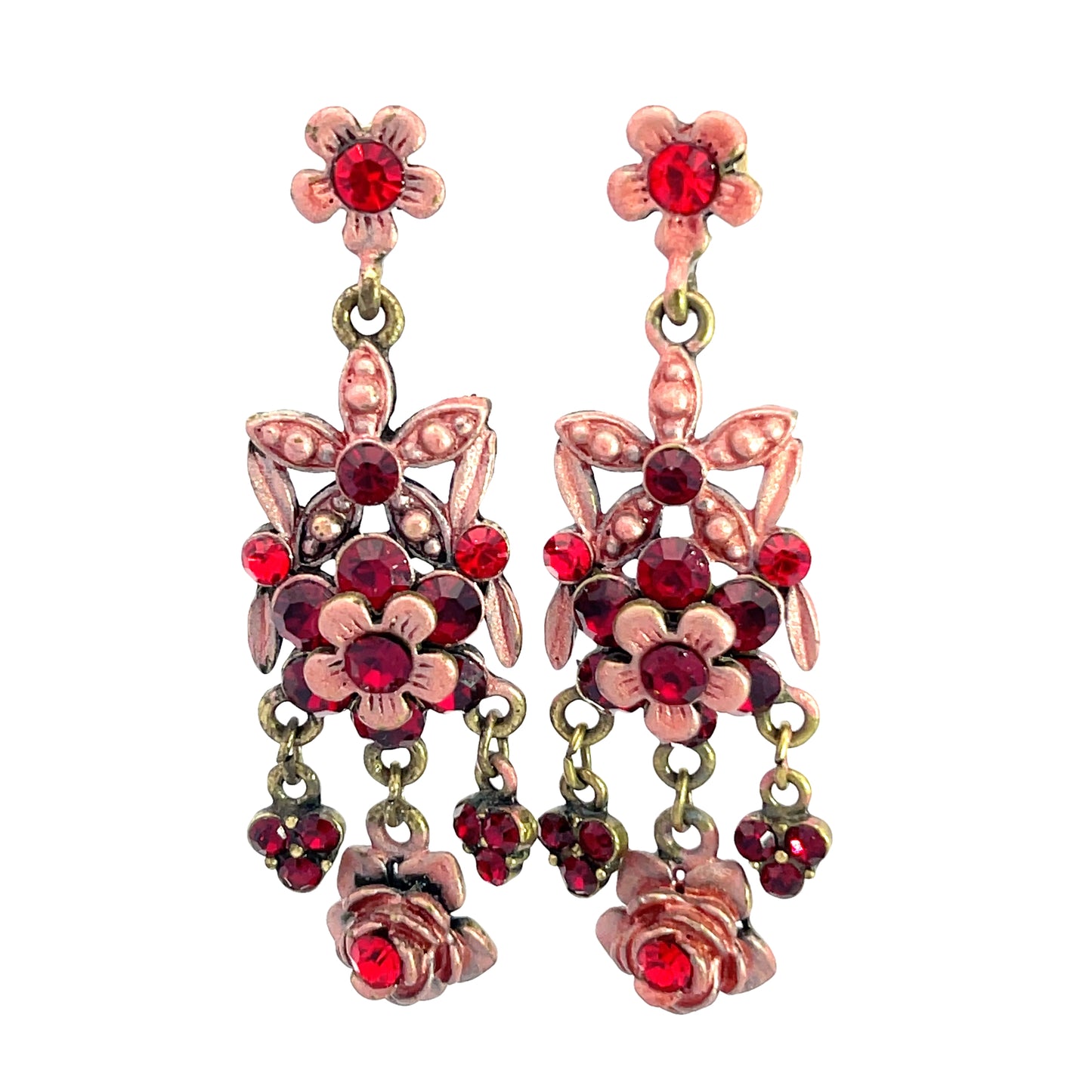 Load image into Gallery viewer, Red &amp;amp; Peach Floral Dangle Earring - Born To Glam
