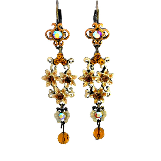 Champagne Floral Long Drop Earring - Born To Glam