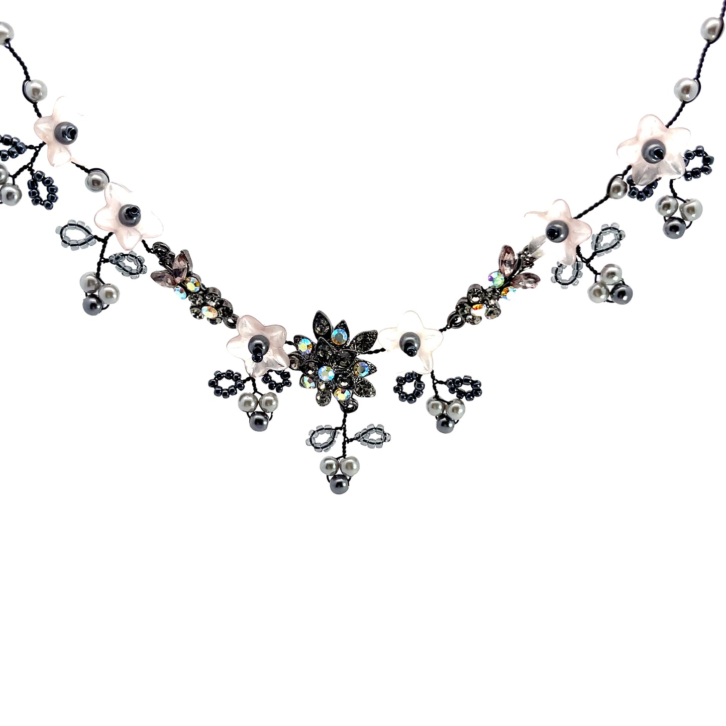 Load image into Gallery viewer, Black &amp;amp; Pink Flower Detail Necklace - Born To Glam
