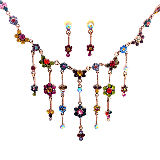Multicolor Flower Fringe Necklace & Earring Set - Born To Glam