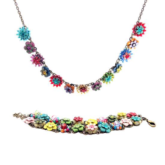 Multicolor Flower Necklace & Bracelet Set - Born To Glam