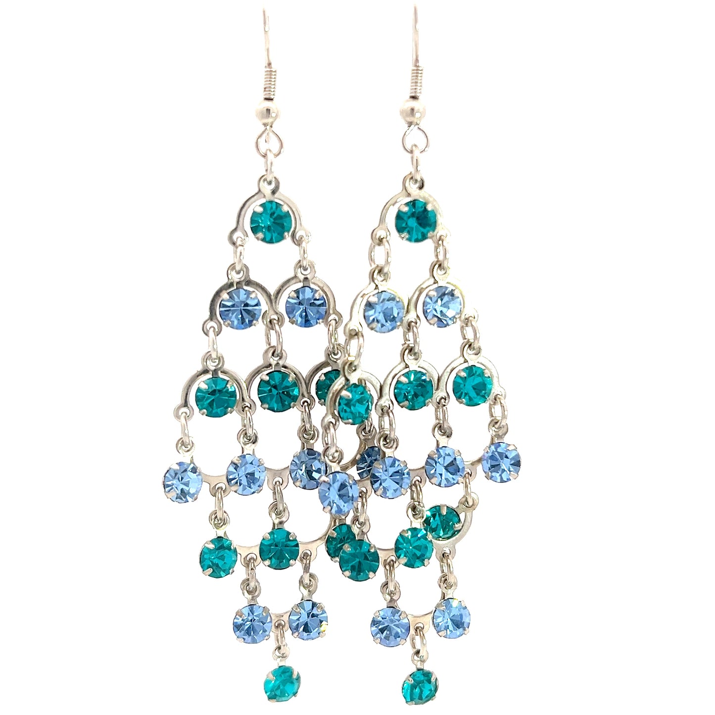 Load image into Gallery viewer, Teal &amp;amp; Blue Crystal Cascade Earring - Born To Glam
