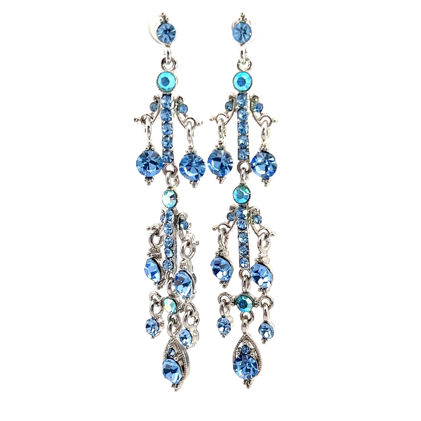 Blue Crystal Cascade Long Earring - Born To Glam