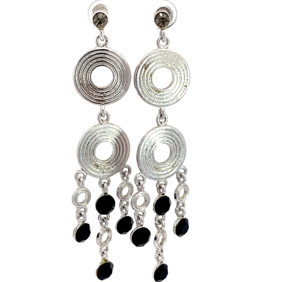 Load image into Gallery viewer, Silver &amp;amp; Black Circle Chandelier Earring - Born To Glam
