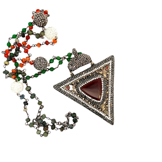 Carnelian Necklace With Triangle Pendant - Born To Glam